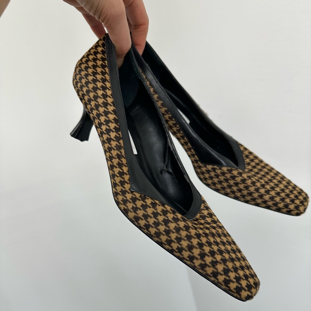 SOLD ⛔️Gruppo Italiano Houndstooth Square Pointed Toe Kitten Heel Pony Hair